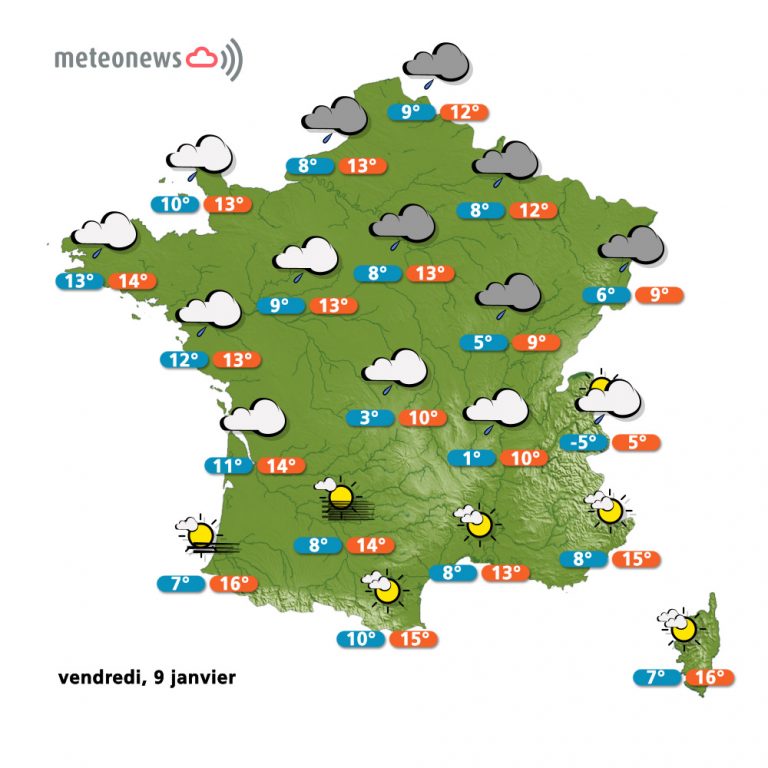 Carte météo France du vendredi 9 janvier 2015