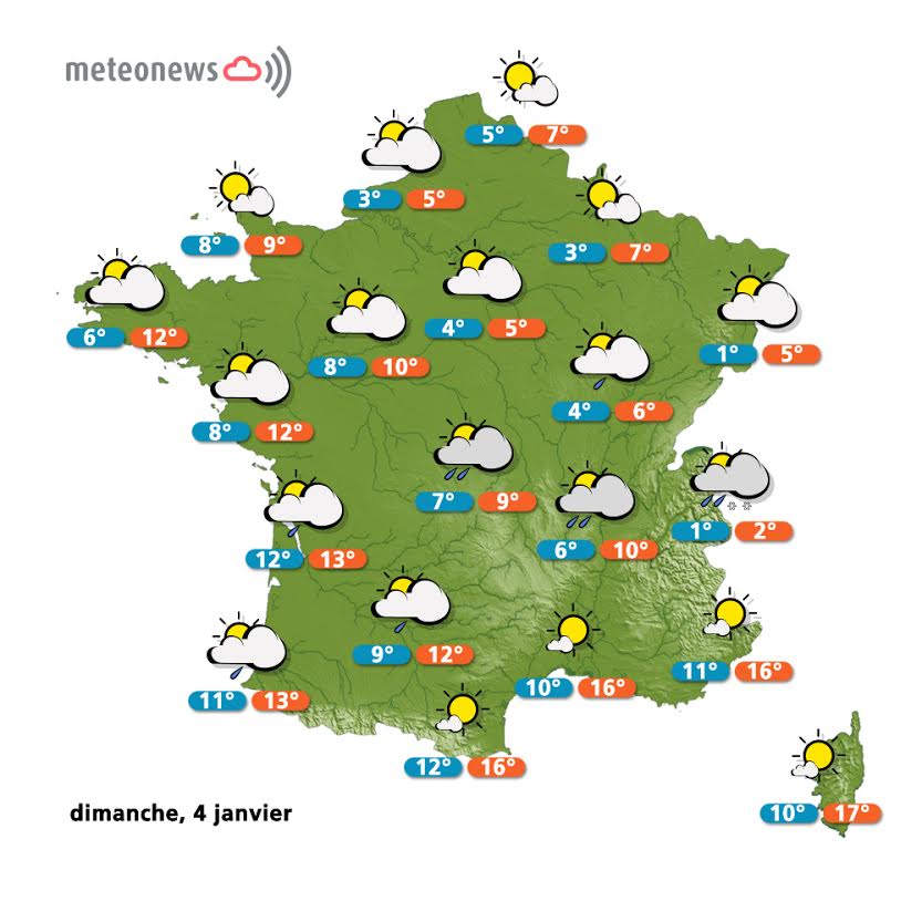 Prévisions météo France du dimanche 4 janvier