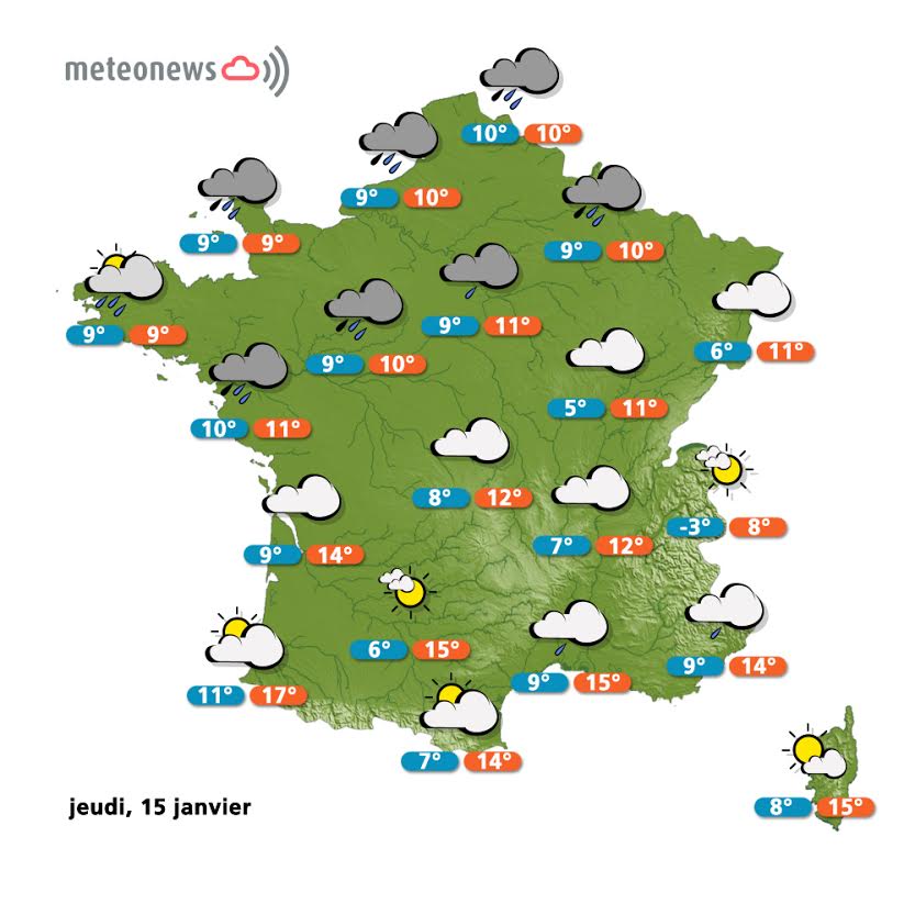 Prévisions météo France du jeudi 15 janvier