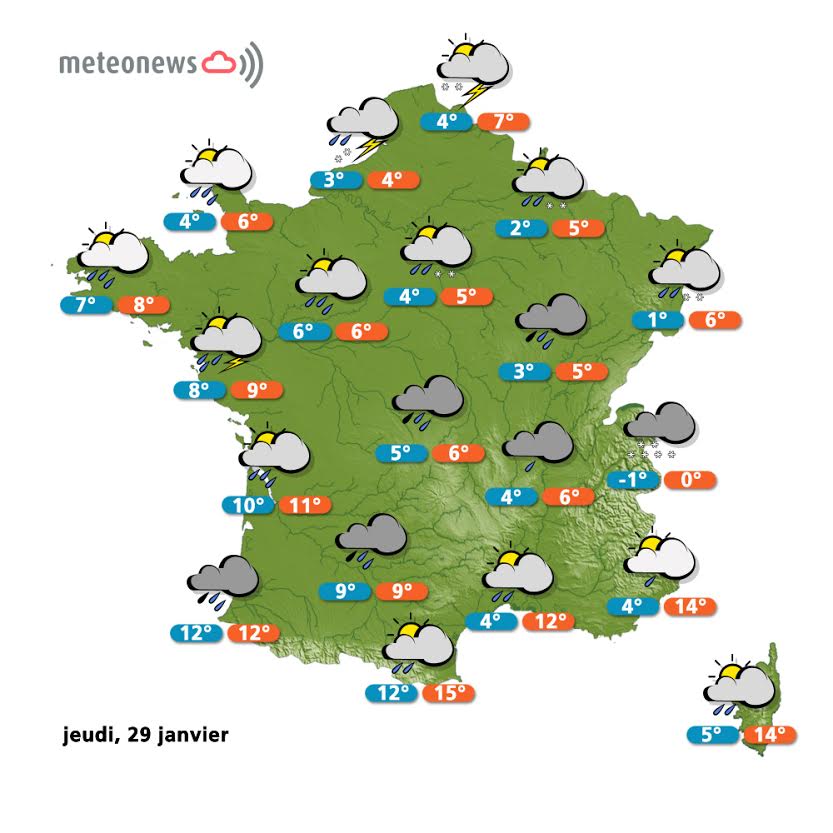 Prévisions météo France du jeudi 29 janvier