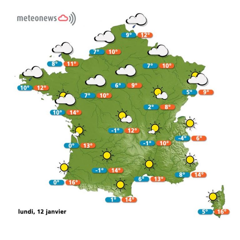 Prévisions météo France du lundi 12 janvier