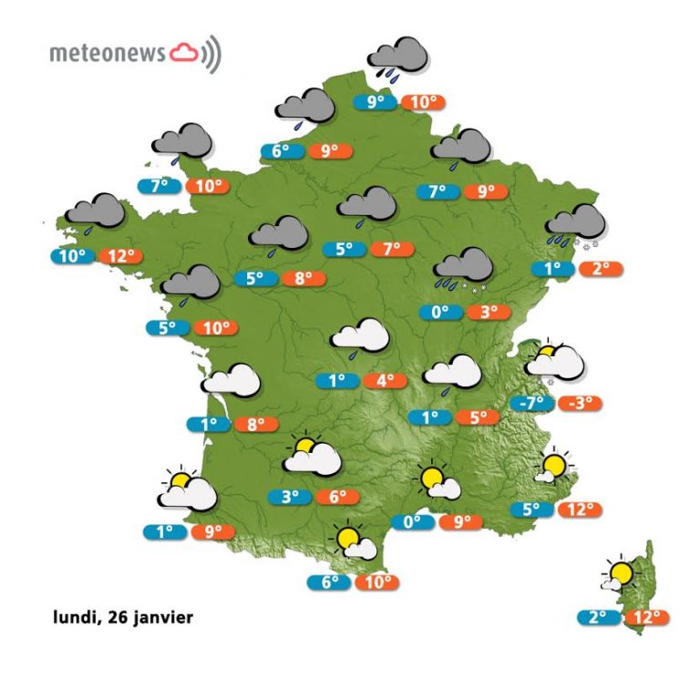 Prévisions météo France du lundi 26 janvier