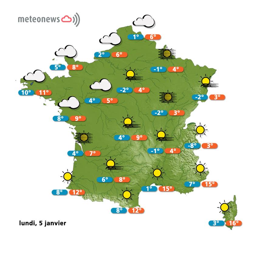 Prévisions météo France du lundi 5 janvier