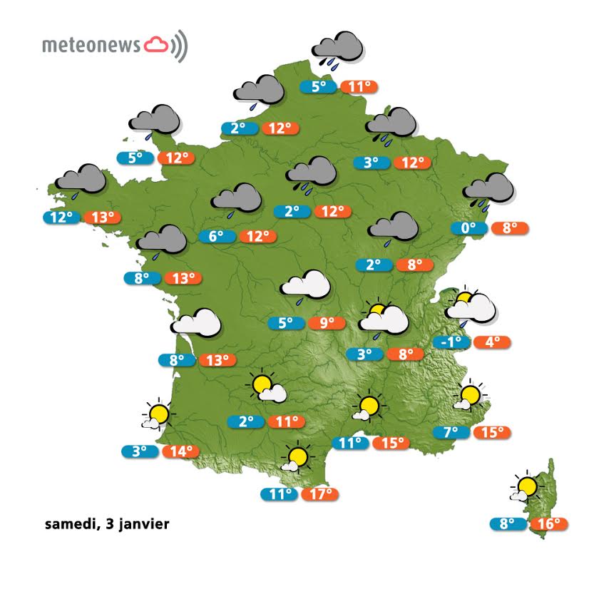Prévisions météo France du samedi 3 janvier