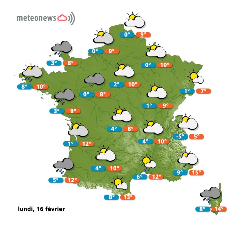 Prévisions météo France du lundi 16 février