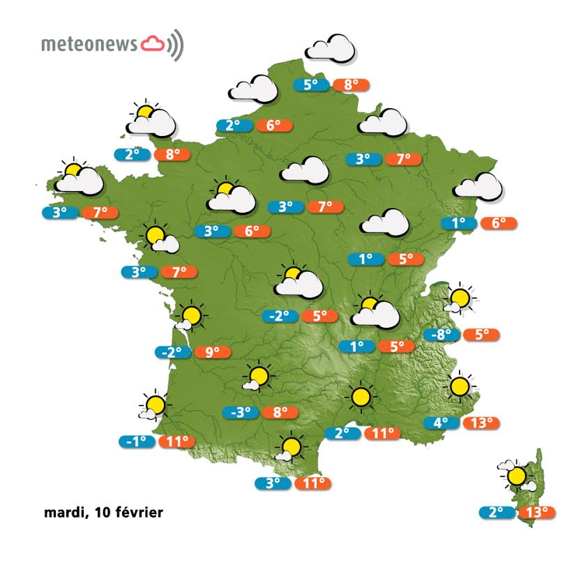 Prévisions météo France du mardi 10 février