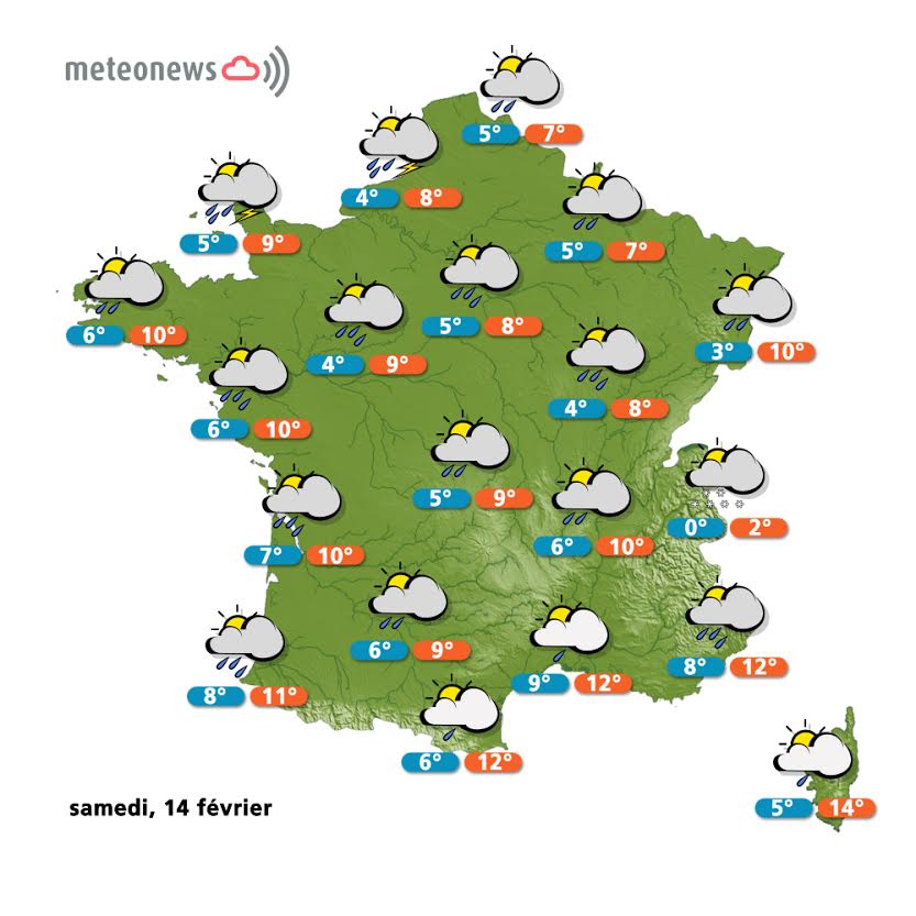 Prévisions météo France du samedi 14 février