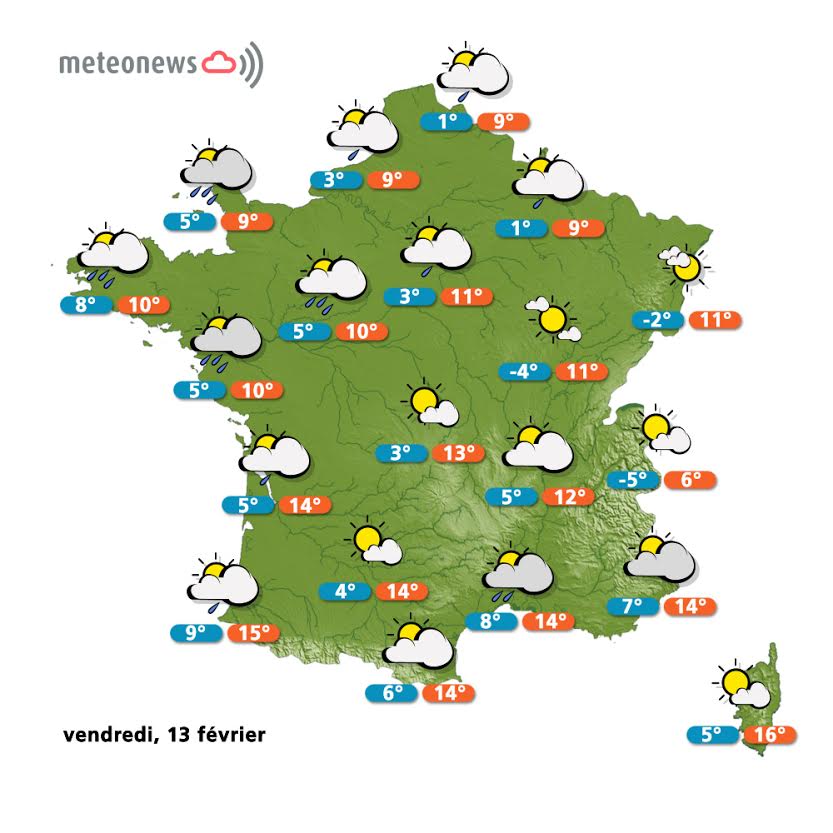 Prévisions météo France du vendredi 13 février