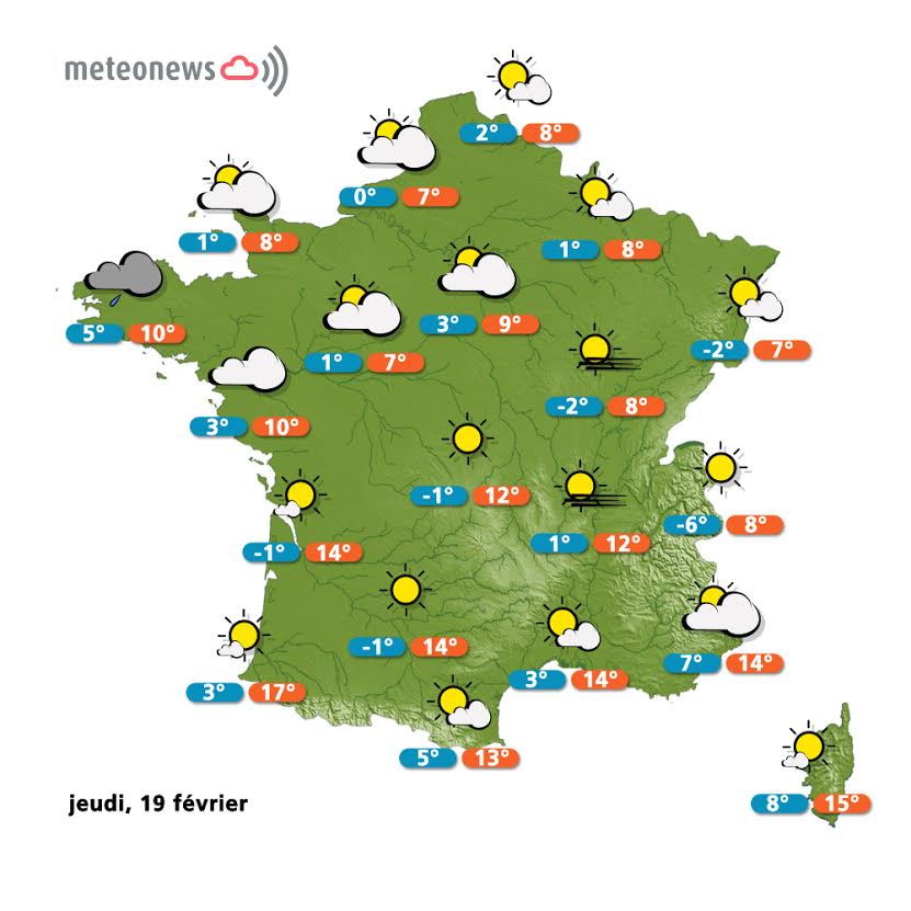 Prévisions météo France du jeudi 19 février