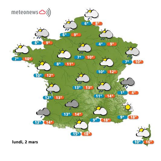 Prévisions météo France du lundi 2 mars