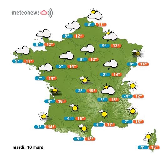 Prévisions météo France du mardi 10 mars