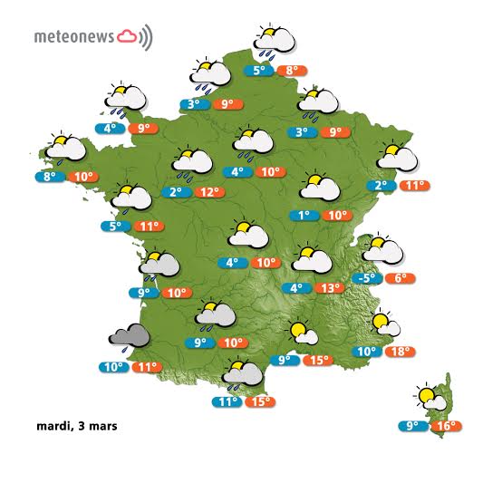 Prévisions météo France du mardi 3 mars