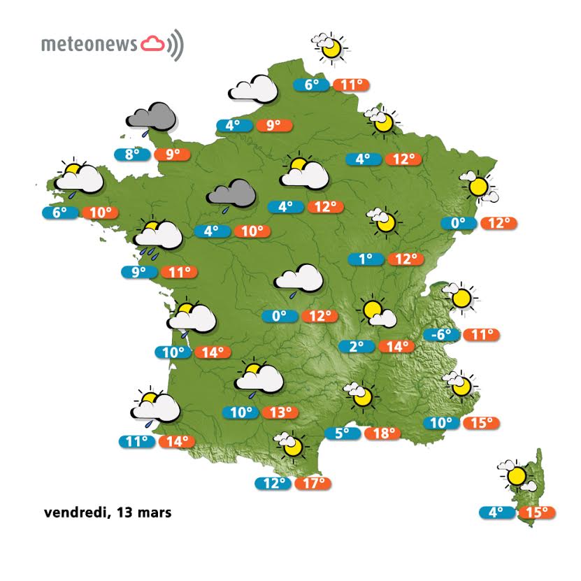 Prévisions météo France du vendredi 13 mars