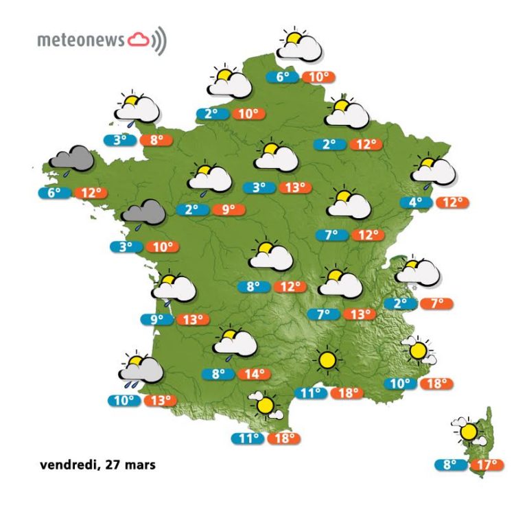 Prévisions météo France du vendredi 27 mars