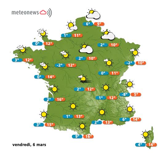 Prévisions météo France du vendredi 6 mars