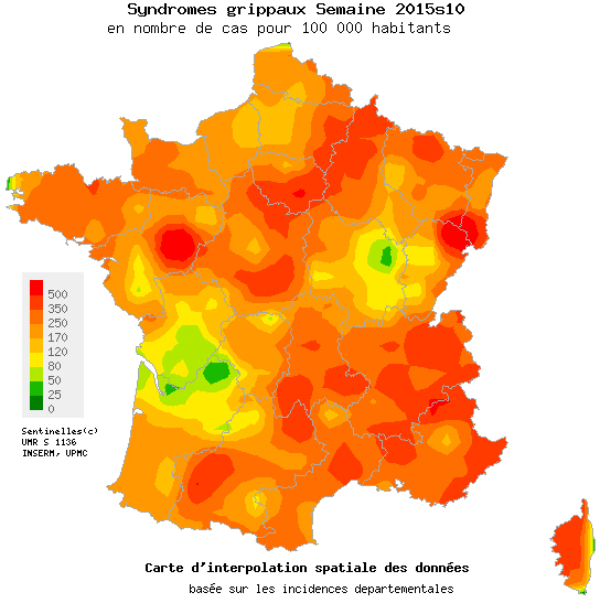 Carte de la grippe, mars 2015