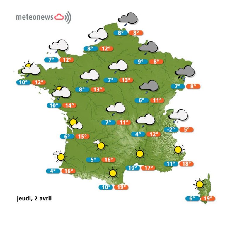 Prévisions météo France du jeudi 2 avril