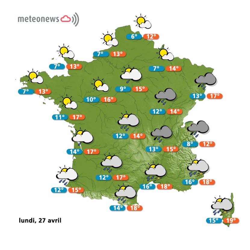 Prévisions météo France du lundi 27 avril