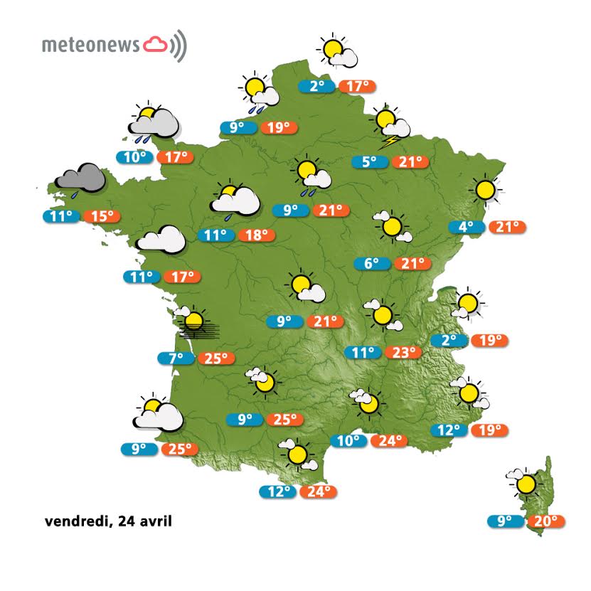 Prévisions météo France du vendredi 24 avril