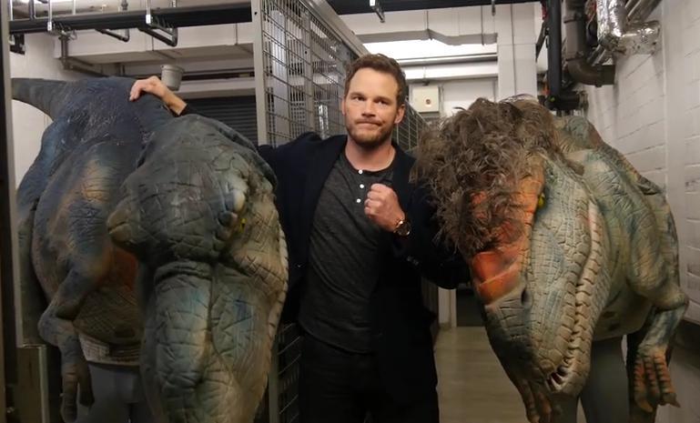Chris Pratt et les dinosaures de Jurassic World