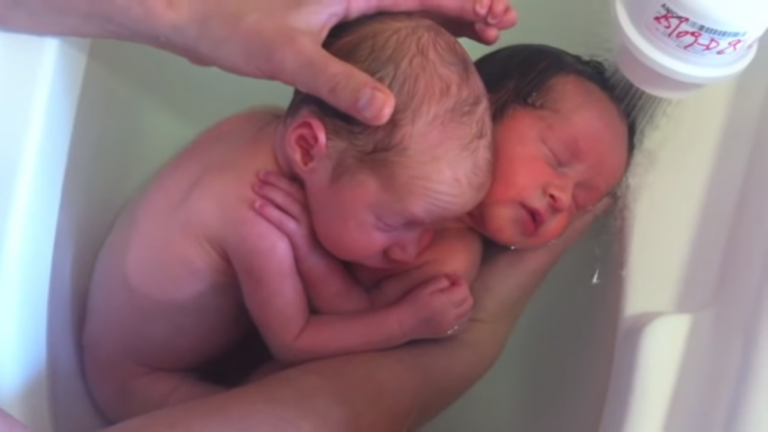 Jumeaux nouveau-nés qui se blottissent l'un contre l'autre