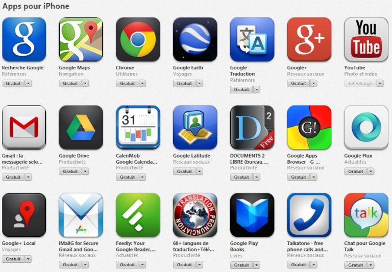 Applications iPhone de Google