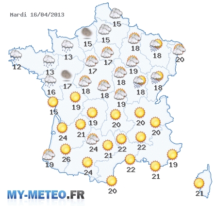 Carte météo du 16 avril 2013